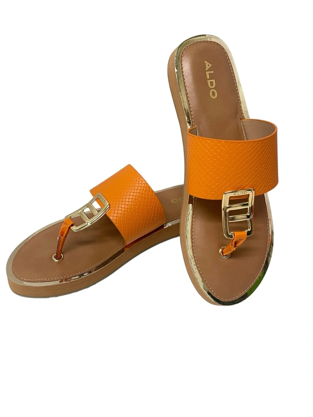 ALDO Women’s Orange Buckle Toe-Post Sandals (NWOT)